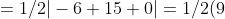 =1/2|-6+15+0|=1/2(9)=4.5